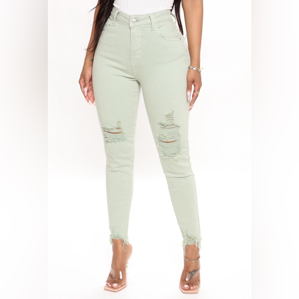 Ripped Skinny Jeans - Sage
